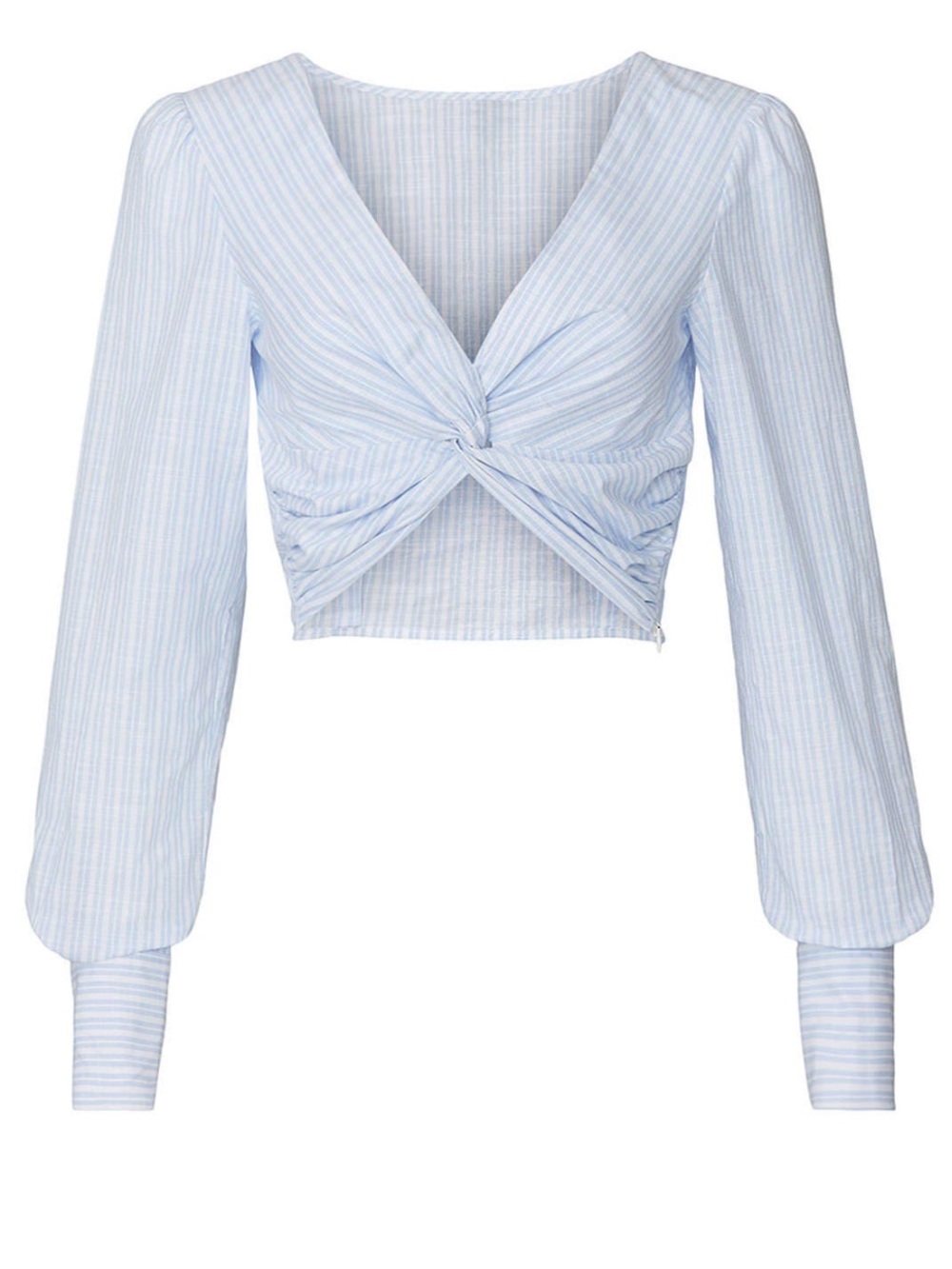 Marissa Webb Light Blue Striped Twist Front Crop Top